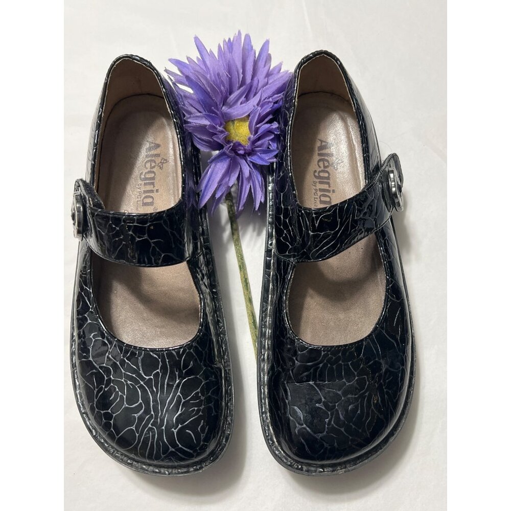 Alegria Black Textured Mary Jane Flats